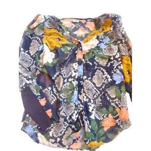 Cabi floral snake skin print sheer button down long sleeve small shoulder pad M
